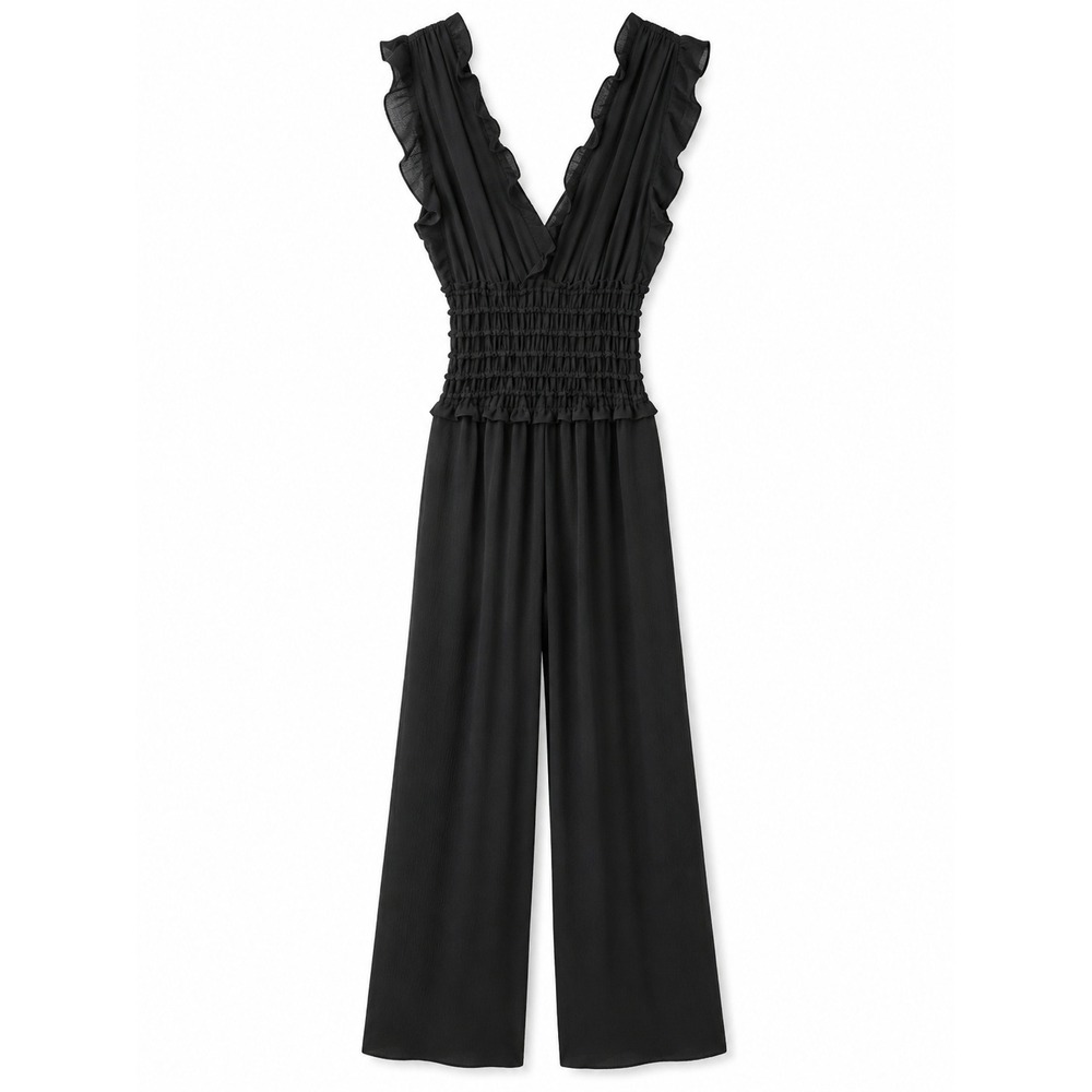 Max Studio Black Ruffle V-Neck Jumpsuit